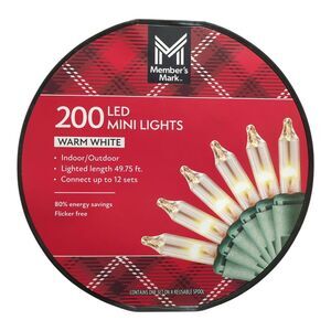 Member's Mark LED Mini Lights, 200 Count, 49.75", Warm White